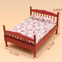 Maison de poupée Miniature avec lit Double, modèle de chambre à coucher européenne, accessoires de meubles de scène pour maison de poupée, jouets pour enfants, cadeau 1:12 6