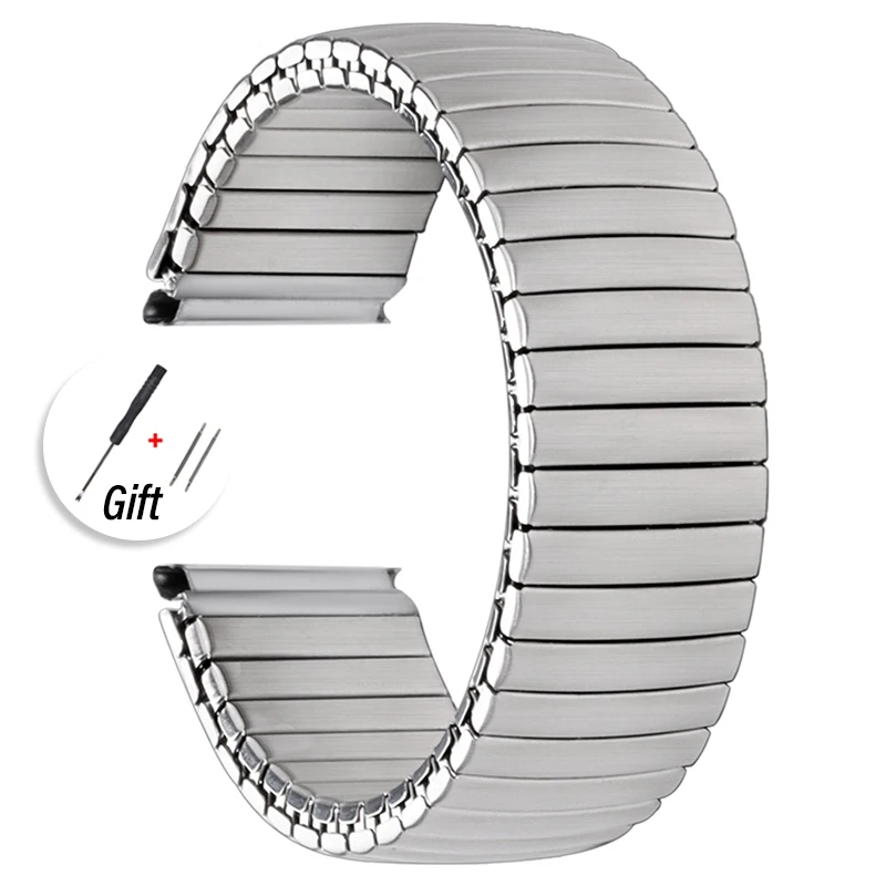 Vintage Stainless Steel Elastic Watchband - Metal Expansion Strap with Slip-On Design