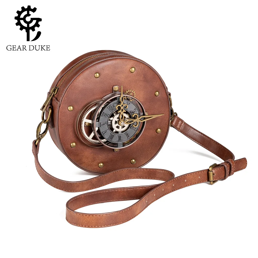 

New 2024 Bags for Women Steampunk Women's Shoulder Crossbody Bag PU Leather Retro Style Round Motorcycle Bag