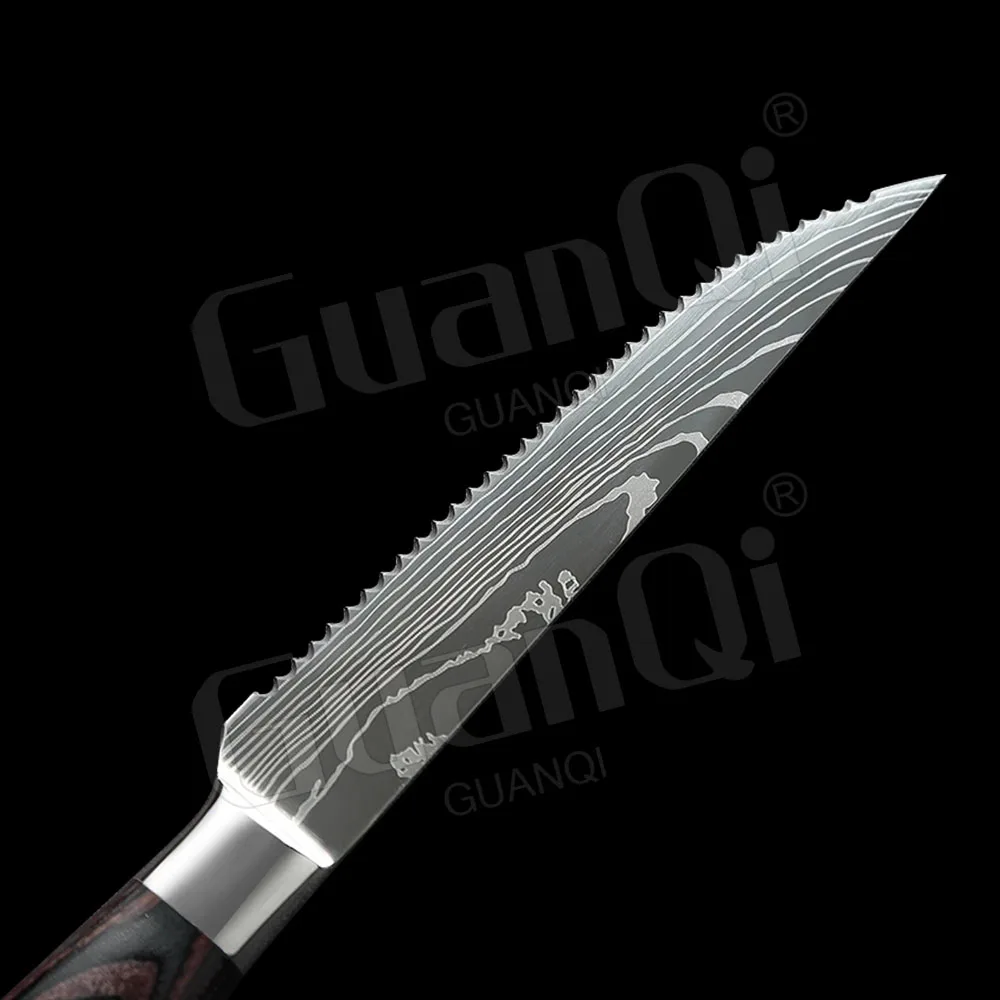 Serrated Steak Knife Resin Handle Damascus Pattern Stainless - Temu