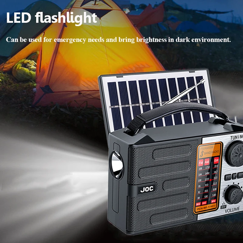 Portable Emergency Radio Solar Charging FM AM SW DSP Radios Receiver Wireless Bluetooth Speaker with Flashlight Support TF USB
