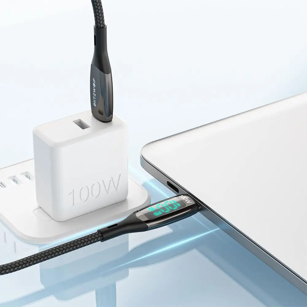 Blitzwolf-tipo c para tipo c Cabo 100w pd Carregamento Rápido Usb para Usb c Cabo de Exibição para Xiaomi Poco f3 Realme Macbook - Image 2