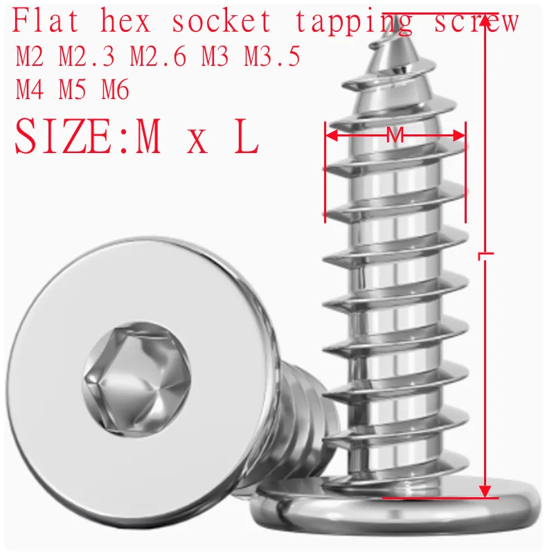 Allen hexagon screw M2 M2.3 M2.6 M3 M4 M5 M6 CA Large Flat Thin Wafer Head Self Tapping Wood 304 Stainless Steel