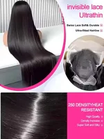 Perruques de cheveux humains lisses de 40 et 42 pouces, perruques frontales en dentelle HD transparente 13x4 et 13x6, perruques sans colle en dentelle frontale pour cheveux humains lisses 4