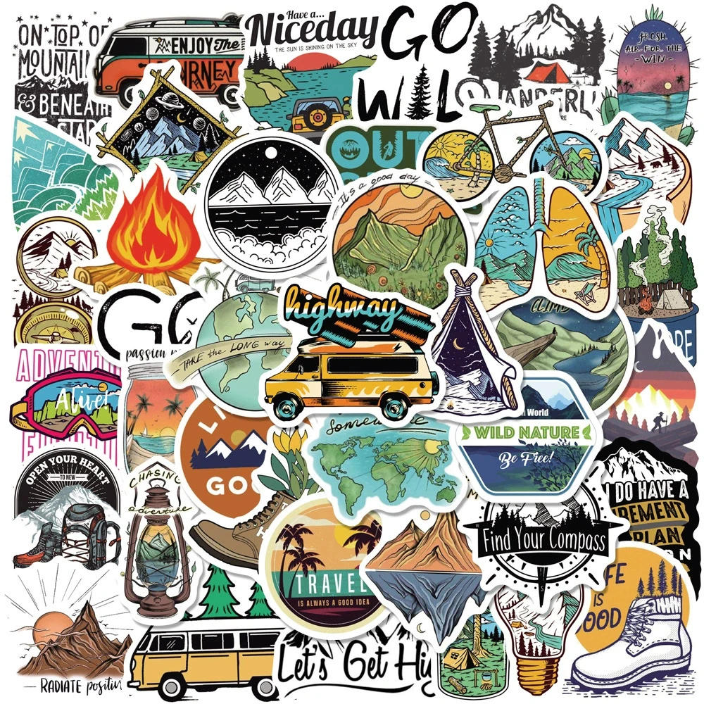 10/30/50/100pcs Outdoor Forest Travel Camping Stickers Hiking Scenery ...