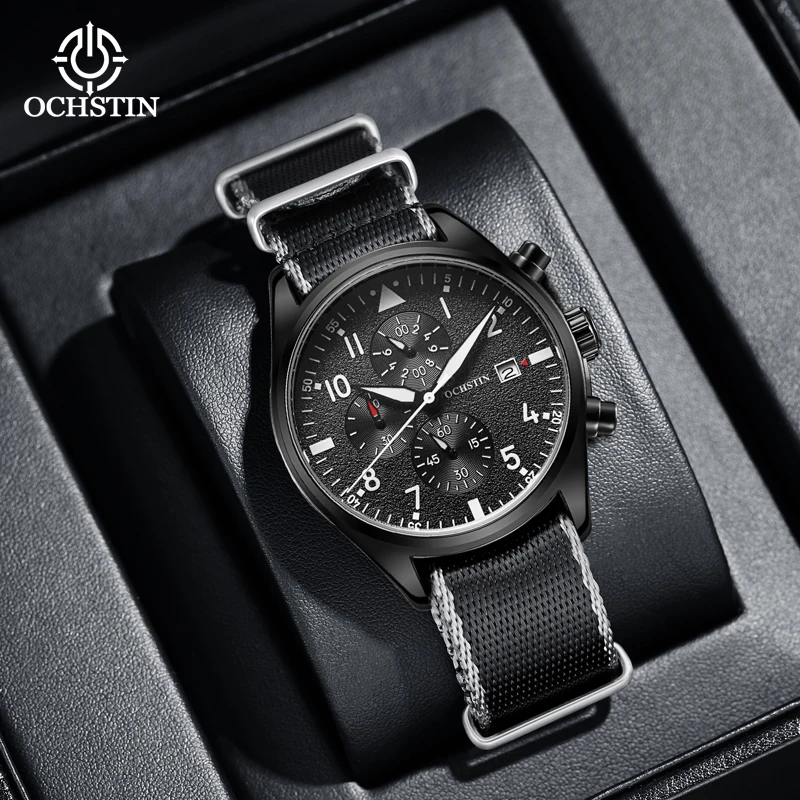 ochstin casual simple creative nylon series multi-function quartz movement hot models 2024 men's quartz watches