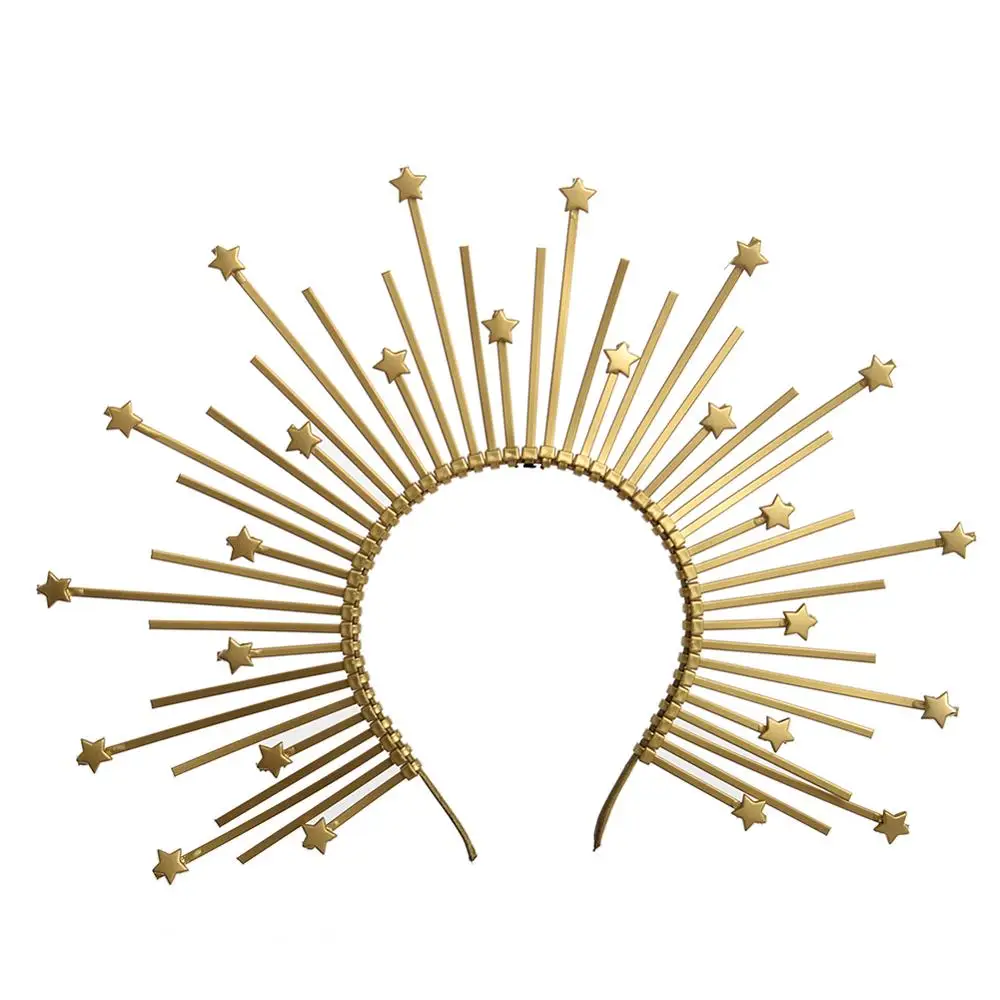Halo Crown Spike Headpiece Goddess Sunburst Plastic Gold Met Gala Angel Goth Cosplay Accessories costume headband