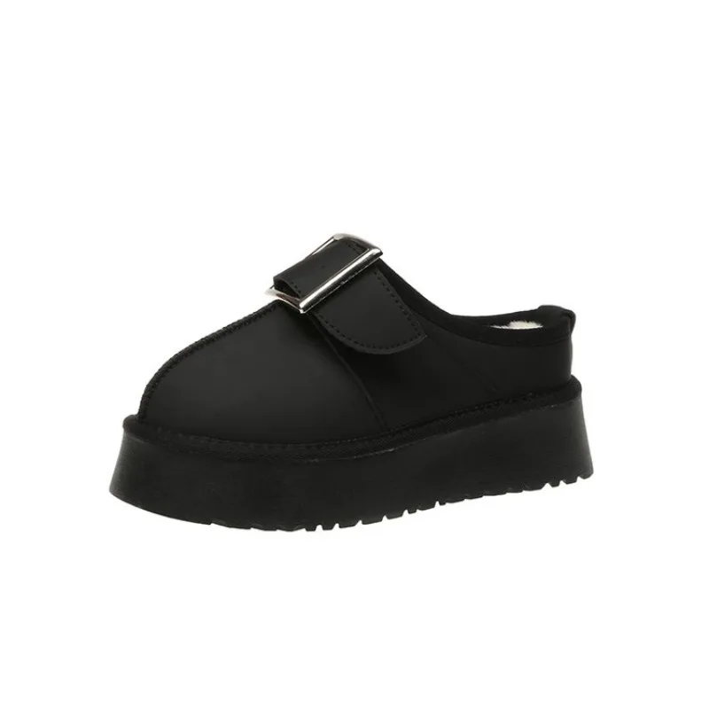 Winter Women's Short Plush Warm Snow Boots Thick-soled Casual Leather Shoes Women's Toe-toe Flat-soled Home Fashion Ankle Boots