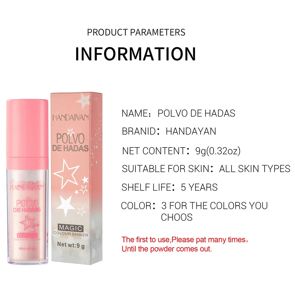 Description Picture 3 of itemHANDAIYAN Glitter Powder Highlighter Makeup Body Brightens the Natural Face Blusher Fairy Highlight Patting Powder