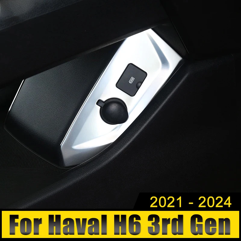 

For Haval H6 3rd Gen 2021-2024 Stainless Car Main And Co-Pilot Charging Port Sequins USB Cigarette Lighter Panel Sticker Cover