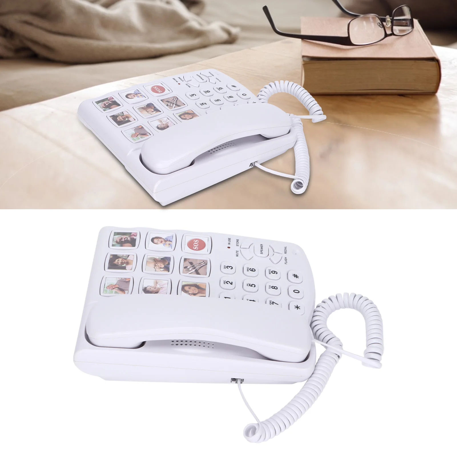 Teléfono Fijo Con Botones Grandes Para Personas Mayores - Timbre Fuerte (110 DB), Luz Intermitente, Botones De Marcación Rápida Y SOS, Funciona Sin Electricidad