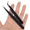 10PCS Stainless Steel Eyebrow Tweezers Straight Curved Eyelash Extension Tweezer Black Color Nail Art Decor Makeup Tools Pick 2