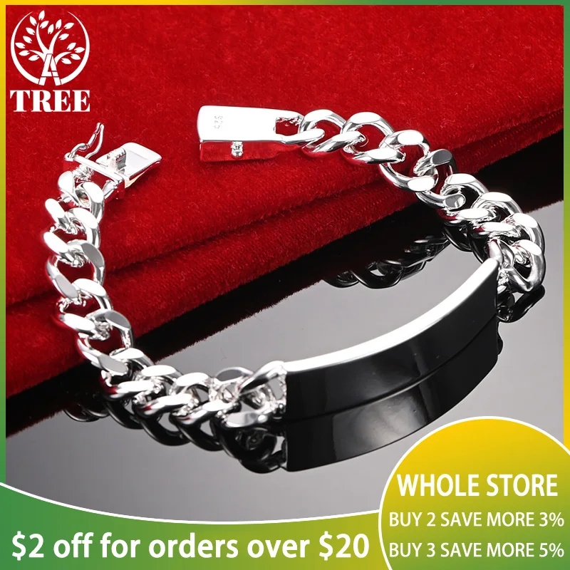 

ALITREE 925 Sterling Silver 10mm Smooth Sideways Cuba Chain Bracelet For Men Woman Party Birthday Jewelry Wedding Accessories