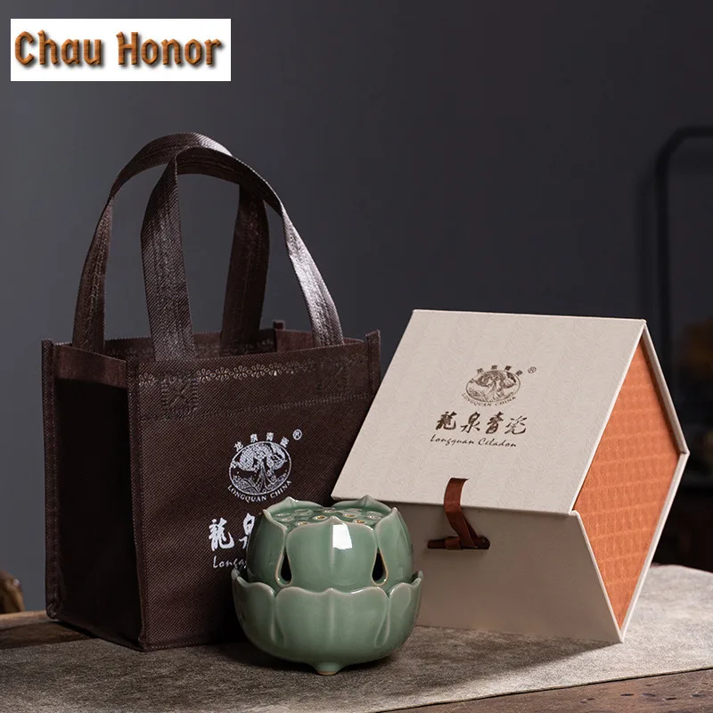 Longquan Celadon Zen Lotus Seeds Incense Holder Mist Smoking Steamers Incense Burners Aromatherapy Censer Teaware Decoration