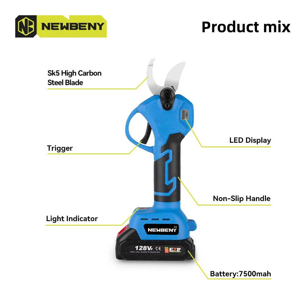 NEWBENY Brushless Electric Scissors Garden Cordless Pruning Scissors Branches Cutter Landscaping Tool For Makita 18V Battery 3