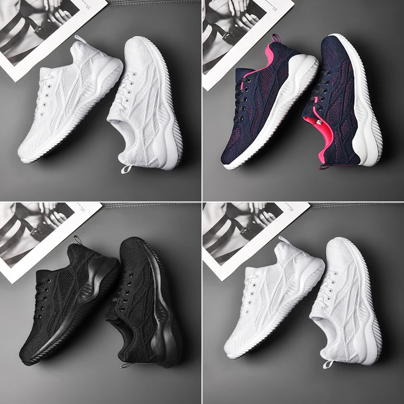 Luxury Brand Womens Running Sneakers All White Female Runner Jogging Shoes Breathable Mesh Lady Athletic Fitness Shoes