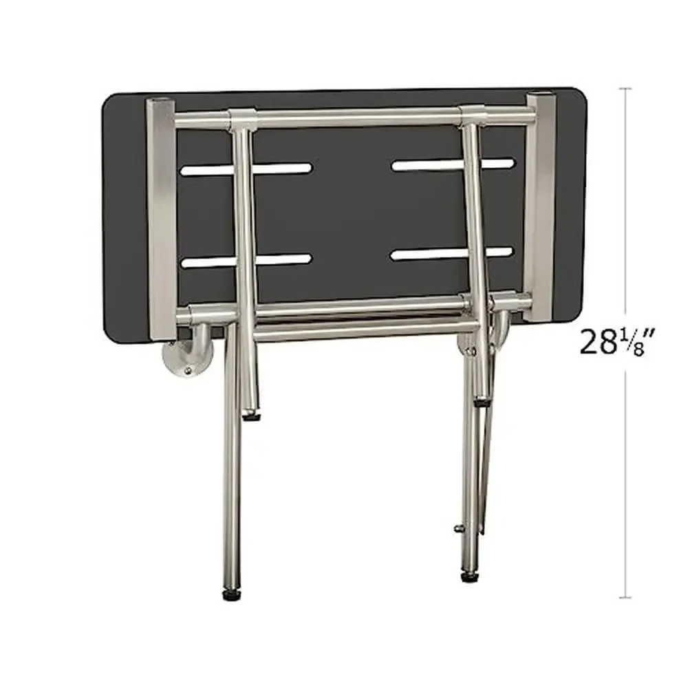 ADA Bariatric Folding Wall Mount Shower Bench 1000lb Capacity Matte Black Phenolic Seat 5