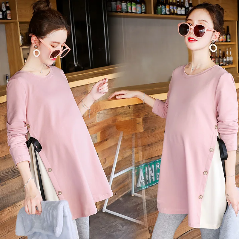 Womens Maternity Tops Long Sleeve Solid Tunic Casual Pregnancy T-Shirt Maternity Clothes Comfy Flattering Suit 4
