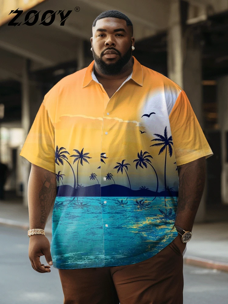 

ZOOY (L-9XL) Plus Size Men's Chest 202cm Colorful Pattern Printed Retro Fashion Casual Comfortable Top Short Sleeve Shirt