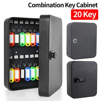 Combination Key Cabinet 20 Key Hooks Key Box Wall Mounted with Key/Code Lock Locking Key Organizer Key Cabinet Security Lock Box 1