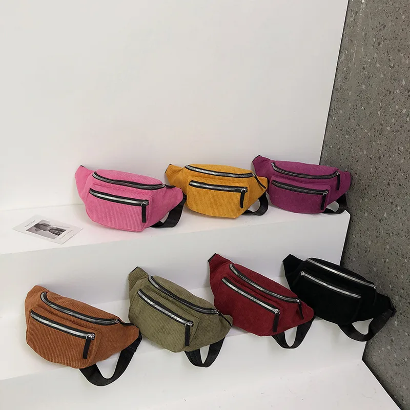 Women Unisex Corduroy Chest Waist Bag Zip Sling Travel Sport Coins Phone Bags Casual Breathable Sports Crossbody Bag