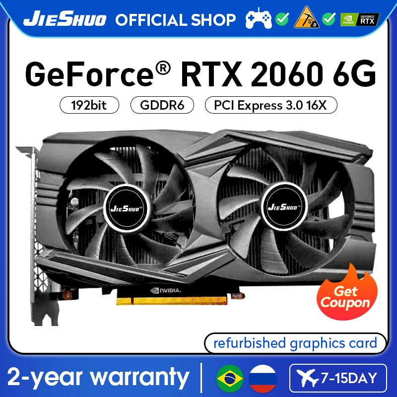 JIESHUO NVIDIA RTX2060 6 ГБ игровая видеокарта GDDR6 GPU 192-bit rtx2060 6g для ПК настольного компьютера видео офиса 2060 rtx