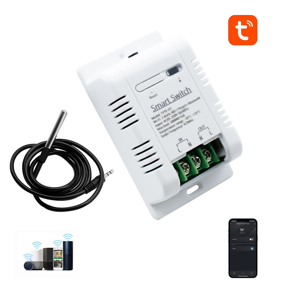 Tuya Smart Temperature Switch 16A 3000W with Energy Consumption Monitoring RF433 Intelligent Thermostat for Alexa