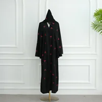 Uni Abaya 2025 vêtements pour femmes nouvelle broderie luxe Style dubaï avant ouvert Abaya avec Hijab 2 pièces ensemble vêtements islamiques 3