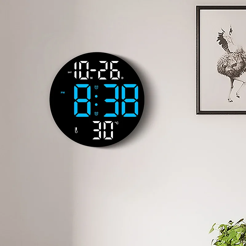 LED Wall Clock Digital Alarm Clock with Remote Control Date Week Display Adjustable Brightness