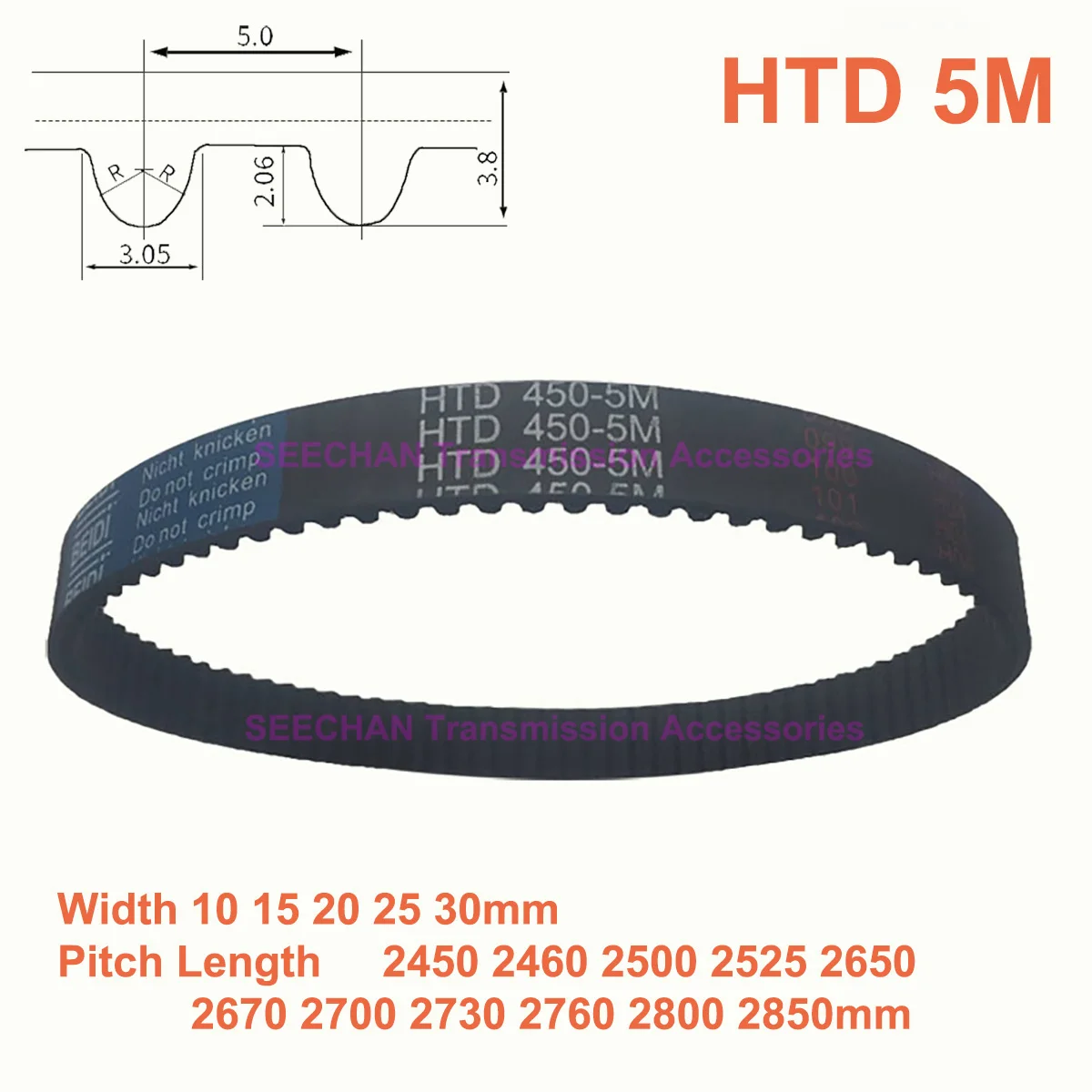 Htd 5m Borracha Synchronous Correia Dentada Largura 10 15 20 25 30 mm Perímetro 2450 2460 2500 2525 2650 2670 2700 2730 2760 2800 2850 Milímetros