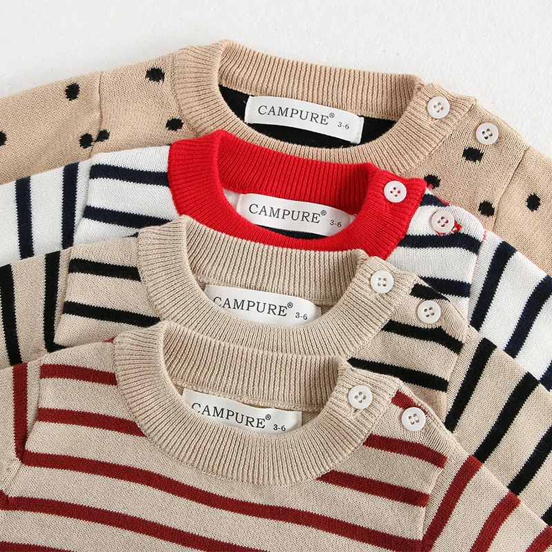 2025 Autumn Winter Baby Sweaters Toddler Girls Stripe Bottoming Clothes Infant Boys Knit Cotton Shirt 0-3years Newborns Kids Top