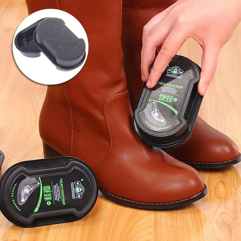 40g Multi-functional Double-faced Shoe Polish Colorless Light Shoes Rub Leather Cleaner Shoes Brush Care Sponge Transparent Wax 2