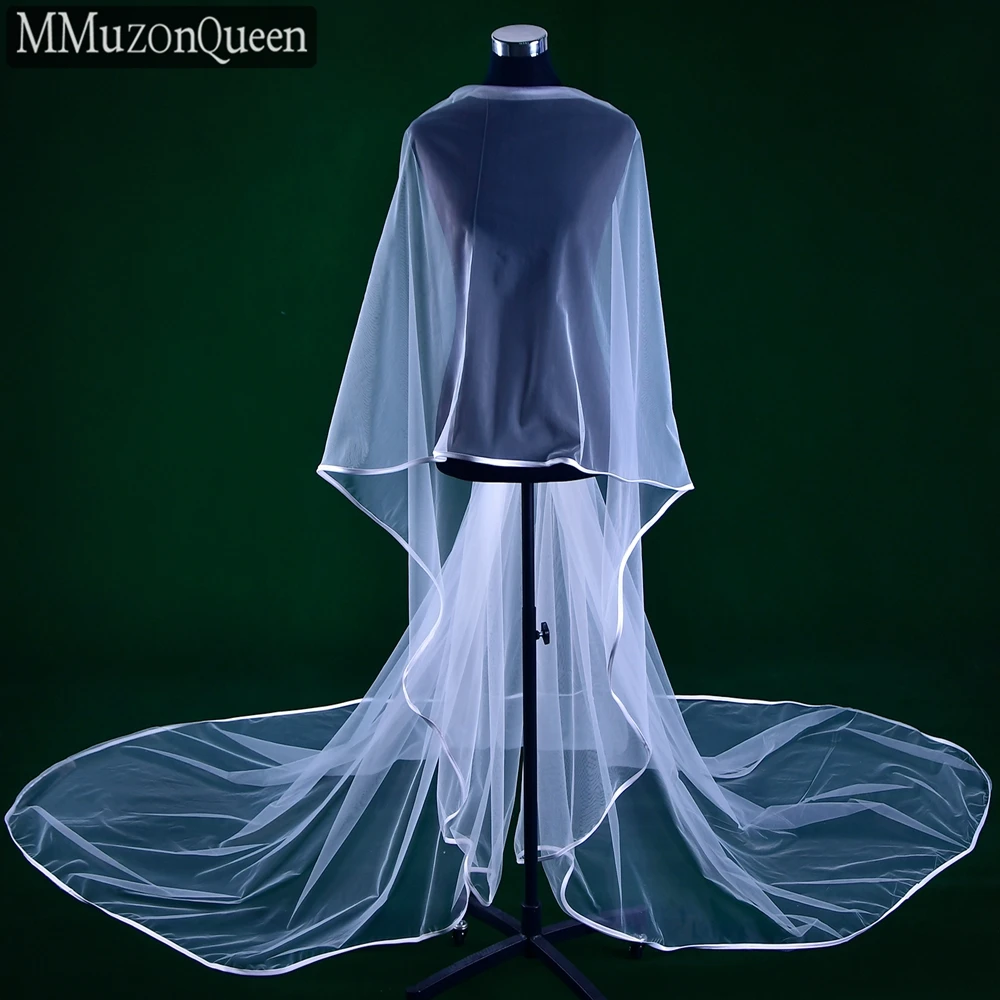 

MMQ MG15 Ribbon Edge Long Bridal Shawl Veil Lace Bolero Woman's Elegant Jacket Tulle Wedding Cape Cathedral Cover DIY Customized