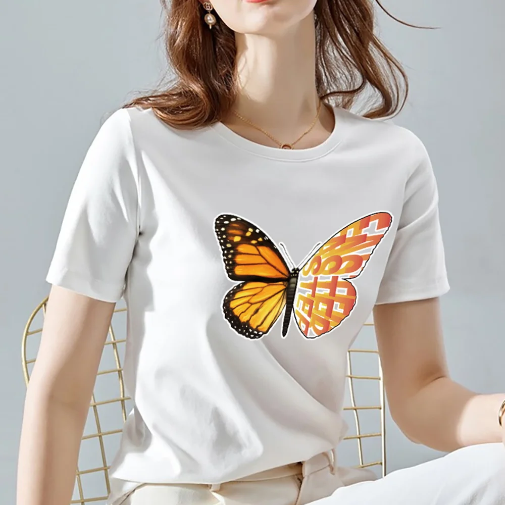 Tシャツ・カットソー Cotton Butterfly Print T-Shirt T Shirt Women Summer New Short Sleeve Butterfly Print