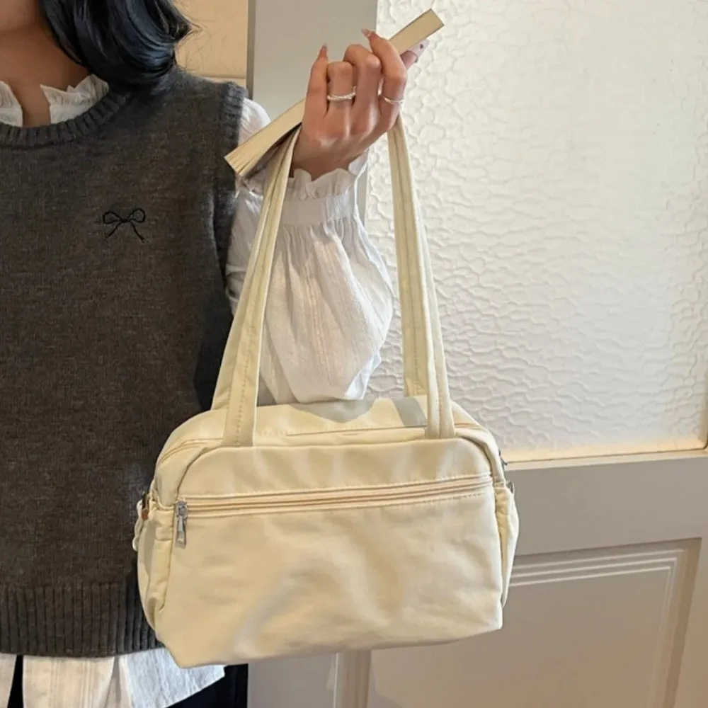 Fashion Solid Color Shoulder Bag Large Capacity Lightweight Tote Bags Nylon Handbag Women
