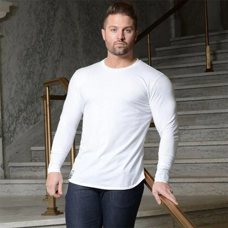 Plain Autunm Cotton Long Sleeve T-shirts Gym Clothing Bodybuilding Fitness Clothing Mens Casual Fashion Slim Fit Sports Shirts 9 S14851b25acfa426ab4b5b169412b7262y