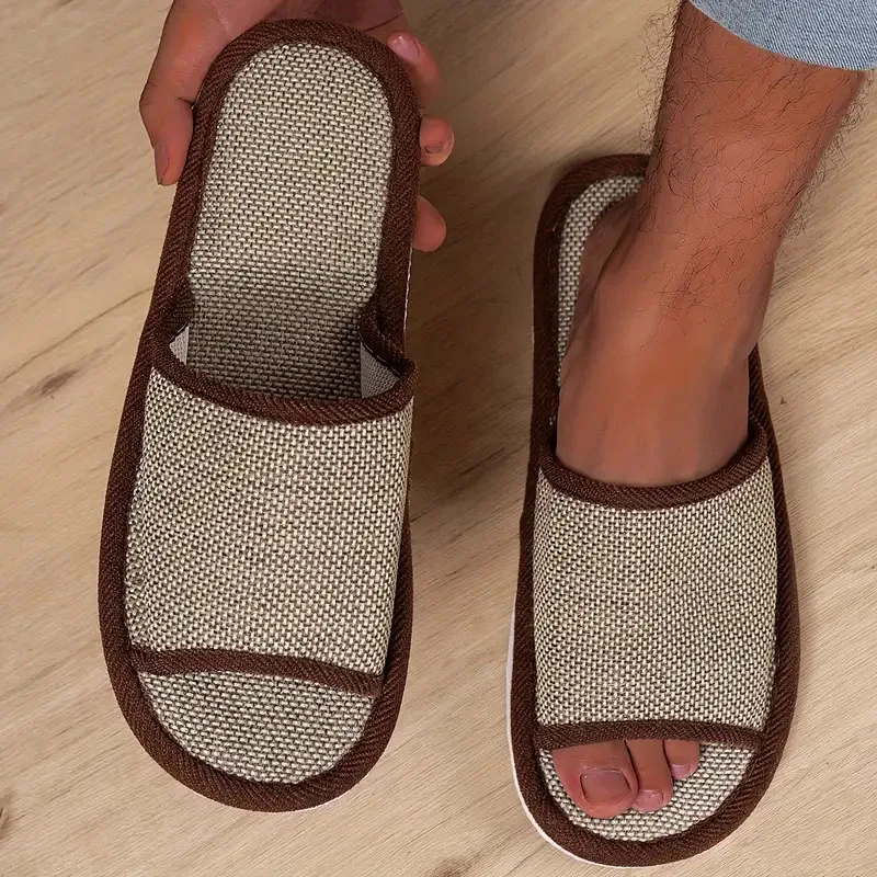 Huislinnen Slippers Mannen Vrouwen Koppels Zachte Dikke Bodem Indoor Huis Anti-Slip Ademende Hennep Glijbanen Japanse Stijl Schoenen Glijbaan