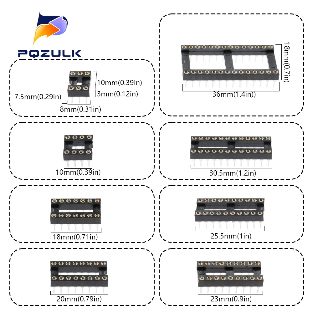 10PCS IC Socket 6 8 14 16 20 24 28 32 40 Pin 2.54MM Pin Pitch MCU Socket Chip Base Ic Sockets Slot