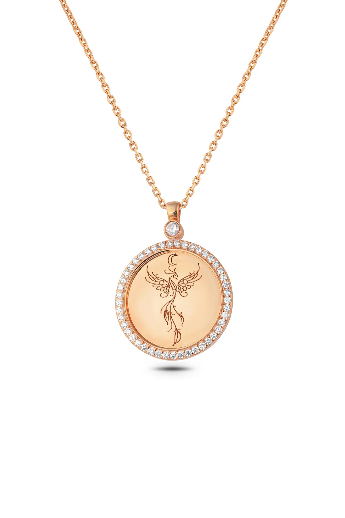 

Ожерелье с подвеской в виде феникса из розового золота