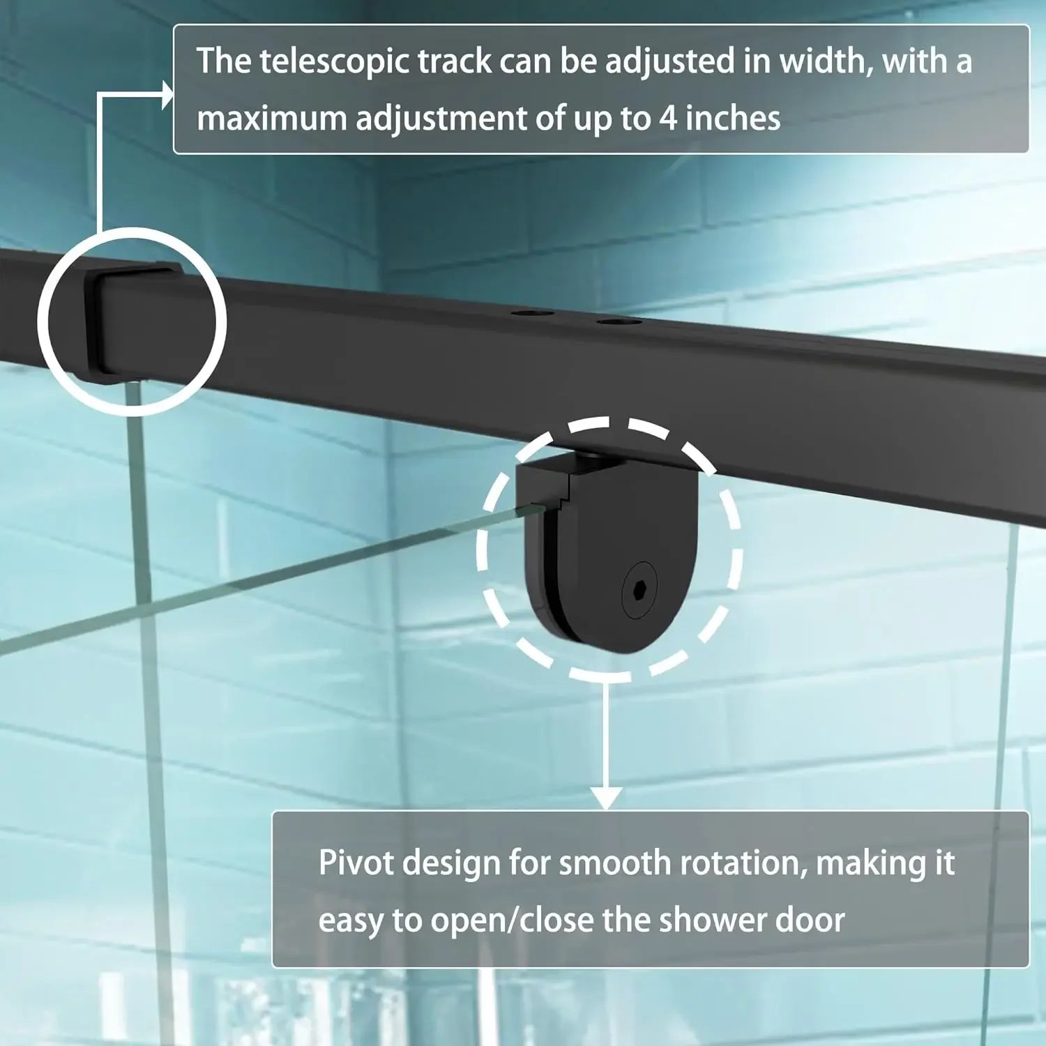 44-48" W x 71" H Piovt Swing Glass Shower Door,Pivot Semi-Frameless Glass Shower Door with 1/4"(6mm) Clear SGCC Tempered Glass 4