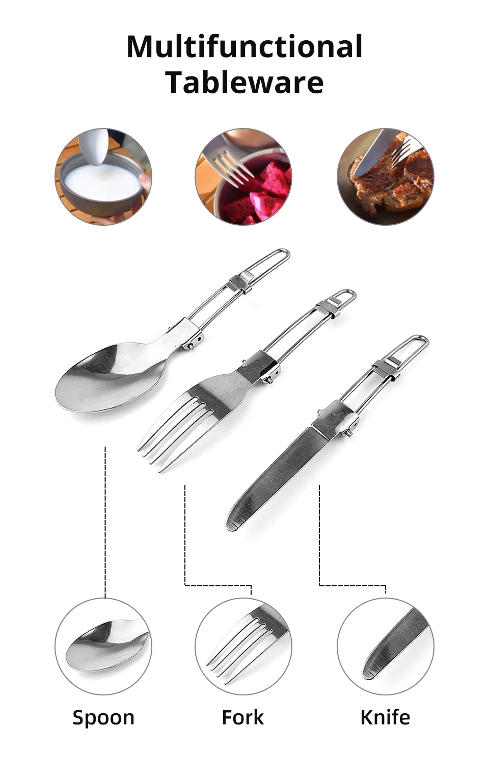 Description Picture 3 of itemCamping Fork Spoon Outdoor Tableware Foldable Ultralight Stainless Steel Set Of Dishes For Camping Outdoor Cooking