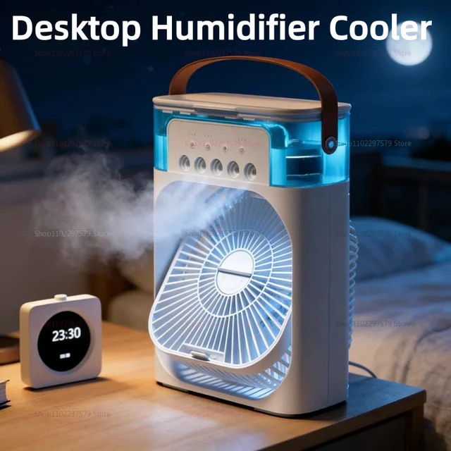 Ventilateur 3-en-1 : Climatiseur, Mini Refroidisseur d'Air Domestique, Lumière Nocturne LED, Humidificateur Portable, Ventilateur de Régulation d'Air pour Bureau et Maison 1