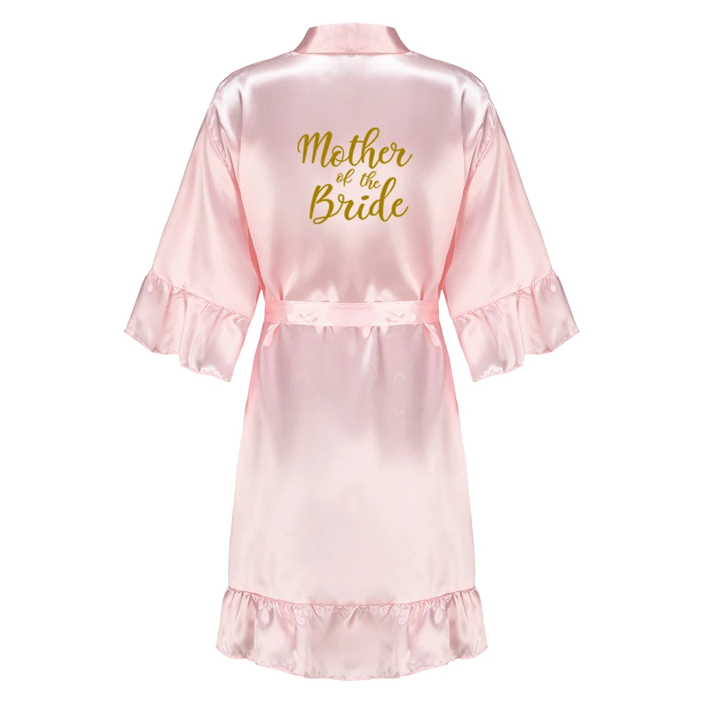 Women Sleepwear New Pink Team Bride Kimono Satin Women Bathrobe Wedding Sister Mother of the Bride Groom Bridesmaid Robes With Ruffle women sleepwear bride robes sleepwear pajamas