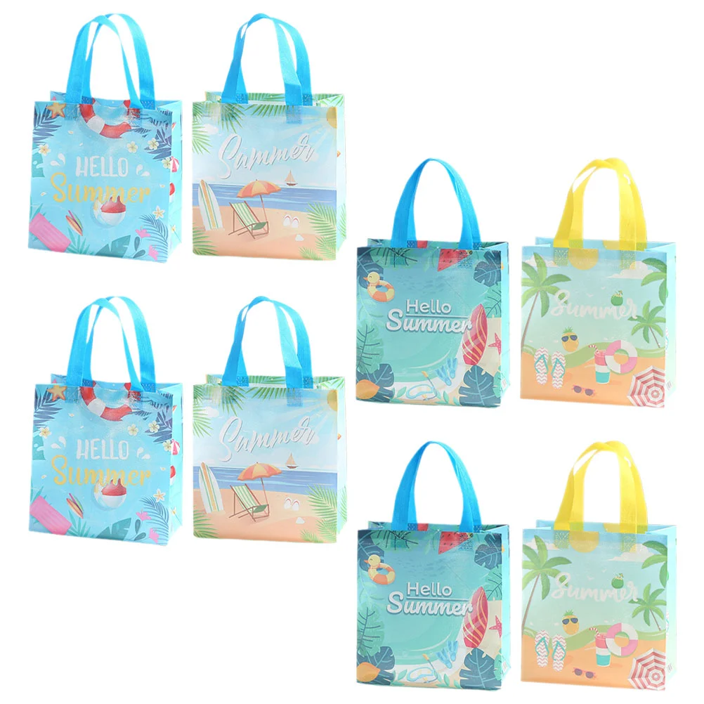 

8pcs Hawaiian Party Favor Bags Non-Wovens Gift Bags Treat Tote Bags Candy Goodie Bag with Handle