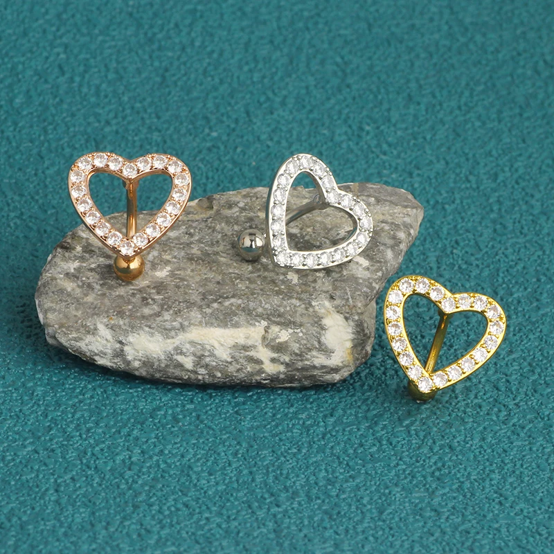 wholesales big heart belly button rings stainless steel 14g 10mm cz navel piercing jewelry top quality mix colors belly navel ba