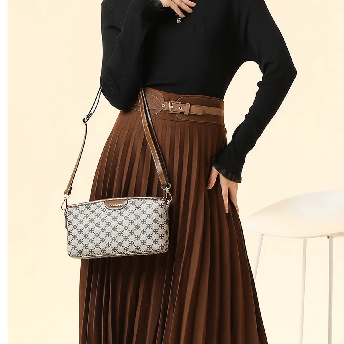 Baellerry Classic Pattern Women's Crossbody Shoulder Bag convertible 3-Way Carry RFID Blocking Lightweight Slim Casual Purse