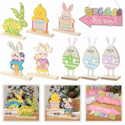Happy Easter Wooden Decoration Cute Rabbit Bunny Chick Wooden Ornament Spring Easter Party Home Table DIY Decor Kids Favor Gifts