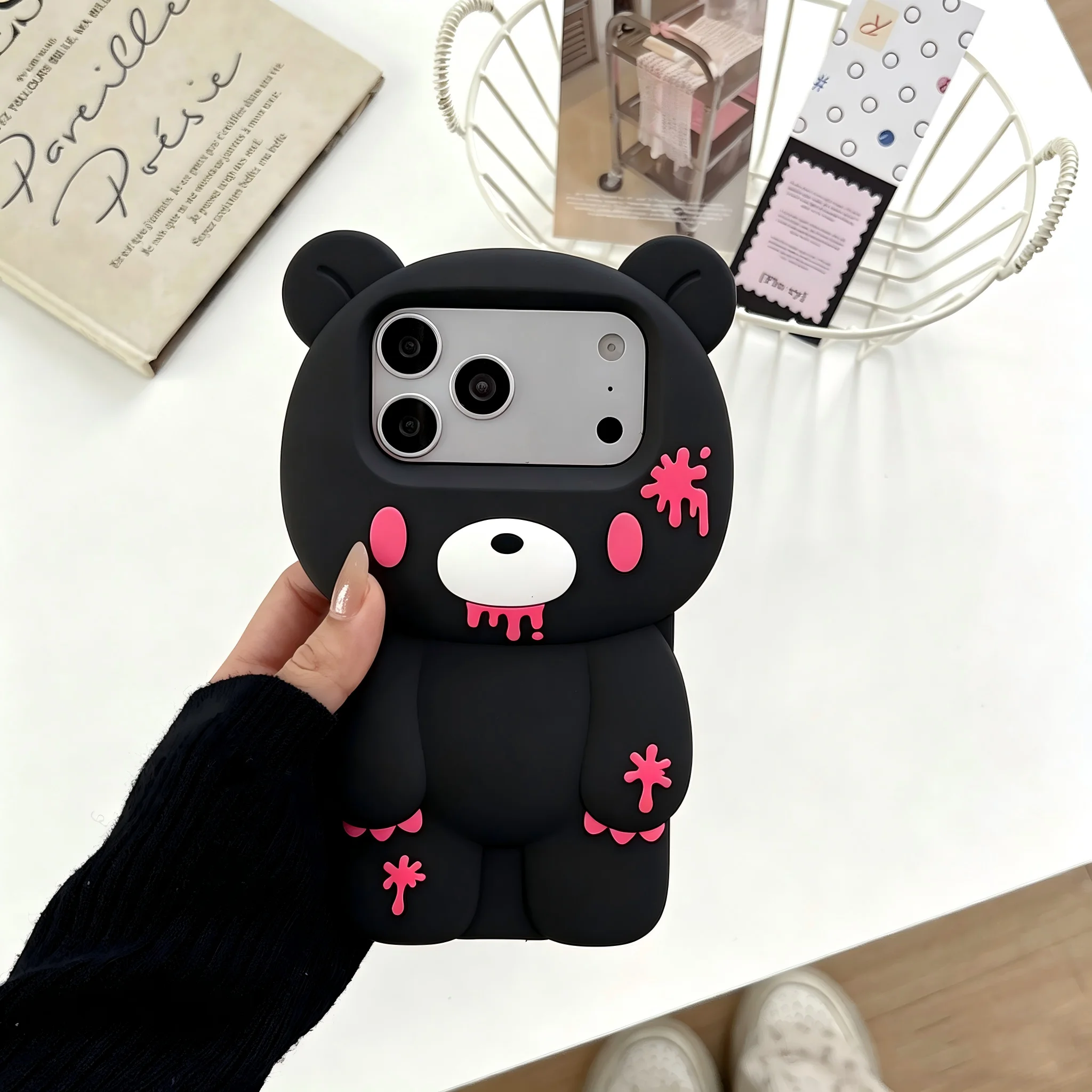 3D Cartoon Cute Blue Bloody Bear Soft Silicone Phone Case