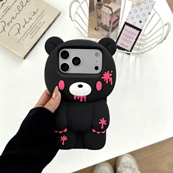 3D Cartoon Cute Blue Bloody Bear Soft Silicone Phone Case - iPhone 12 Pro Max (Black)