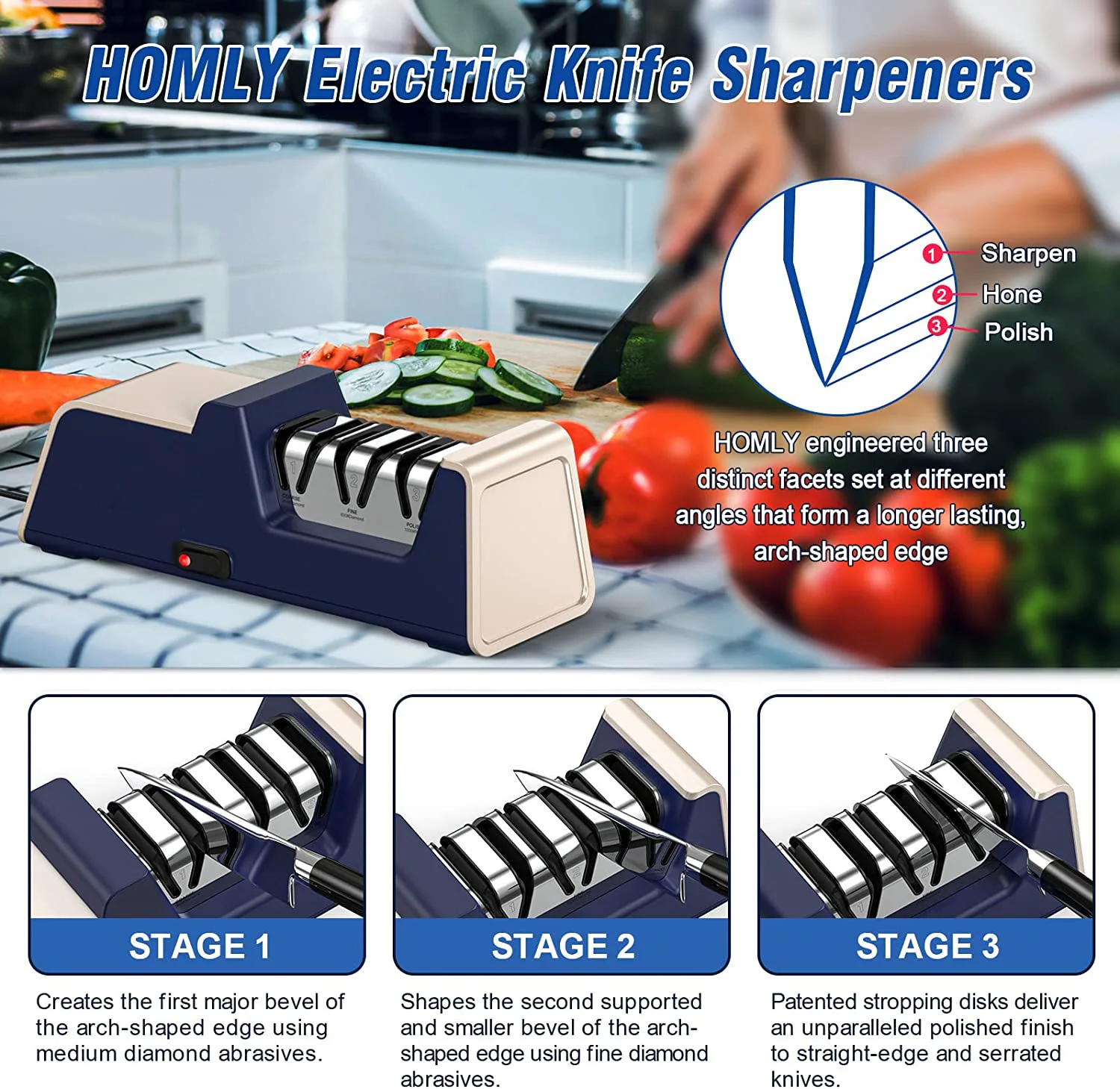 Electric Knife Sharpener 2-Stage Kitchen Sharpening Stone Grinder Knives  Tool